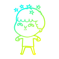 cold gradient line drawing cartoon amazed boy