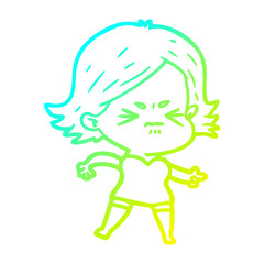 cold gradient line drawing cartoon angry girl