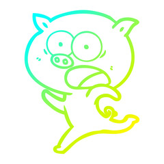 cold gradient line drawing cartoon pig running