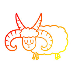 warm gradient line drawing cartoon long horned ram