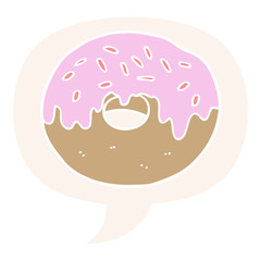 cartoon donut and speech bubble in retro style