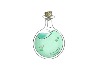 flask with blue liquid isolated on white background