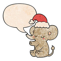 cute christmas elephant and speech bubble in retro texture style