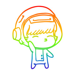 rainbow gradient line drawing cartoon curious astronaut waving