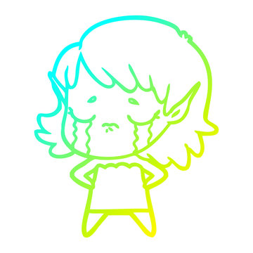 recommend clip art: cold gradient line drawing crying cartoon elf girl