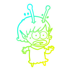 cold gradient line drawing cartoon shocked alien girl