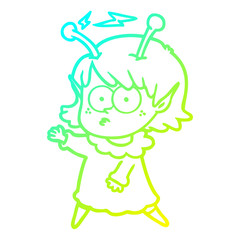 cold gradient line drawing cartoon alien girl