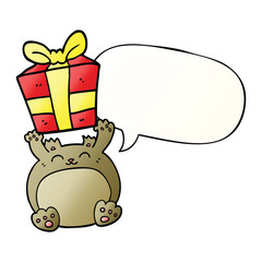 cute cartoon christmas bear and speech bubble in smooth gradient style