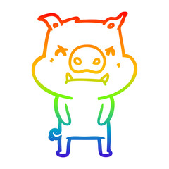 rainbow gradient line drawing angry cartoon pig