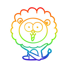 rainbow gradient line drawing happy cartoon lion