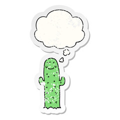 cartoon cactus and thought bubble as a distressed worn sticker