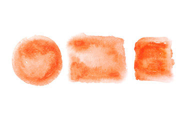 Trend photo on the theme of fashionable orange hue this season. Bright smear of watercolor paint on a white paper background.