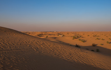 AL KHATIM DESERT-DUBAI/UNITED ARAB EMIRATES - MAY, 2019: Dune bashing with a 4x4 jeep