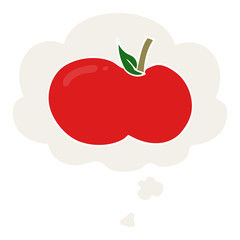 cartoon apple and thought bubble in retro style
