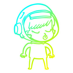 cold gradient line drawing cartoon pretty astronaut girl