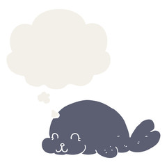 cute cartoon seal and thought bubble in retro style