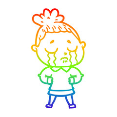 rainbow gradient line drawing cartoon crying woman