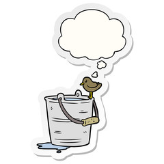 cartoon bucket of water and thought bubble as a printed sticker