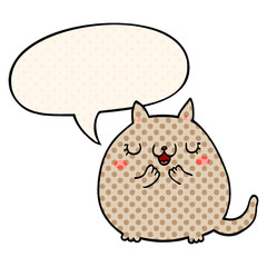 cartoon cute cat and speech bubble in comic book style