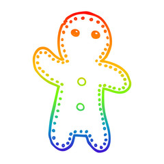 rainbow gradient line drawing cartoon gingerbread man