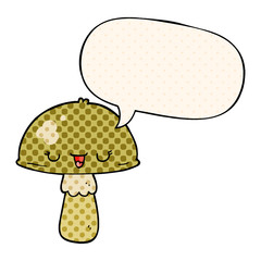 cartoon mushroom and speech bubble in comic book style