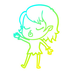 cold gradient line drawing cute cartoon vampire girl