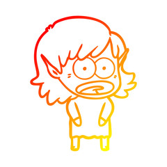 warm gradient line drawing cartoon shocked elf girl