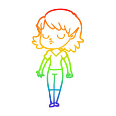 rainbow gradient line drawing cartoon elf girl