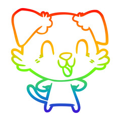 rainbow gradient line drawing laughing cartoon dog