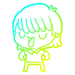 cold gradient line drawing cartoon woman