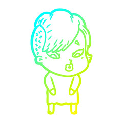 cold gradient line drawing cartoon surprised girl