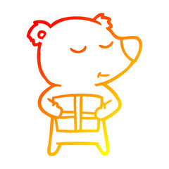 warm gradient line drawing happy cartoon polar bear with present