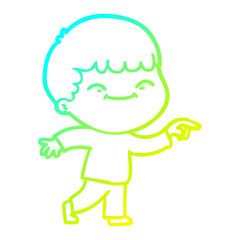 cold gradient line drawing cartoon smiling boy