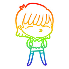 rainbow gradient line drawing cartoon woman
