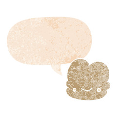 cartoon cloud and speech bubble in retro textured style