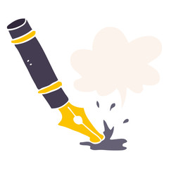 cartoon fountain pen and speech bubble in retro style