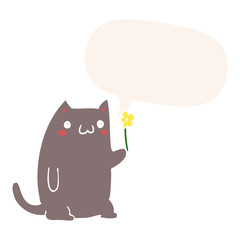 cute cartoon cat and speech bubble in retro style