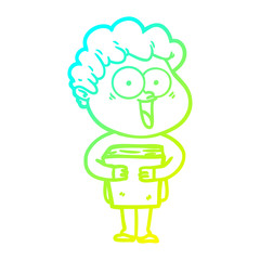 cold gradient line drawing cartoon happy man