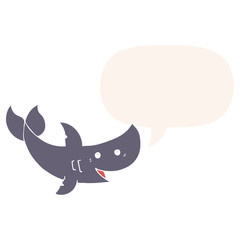 Fototapeta premium cartoon shark and speech bubble in retro style