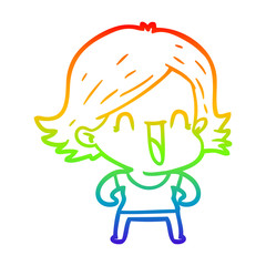 rainbow gradient line drawing cartoon happy woman
