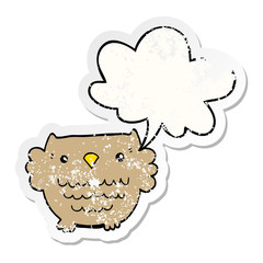 cartoon owl and speech bubble distressed sticker