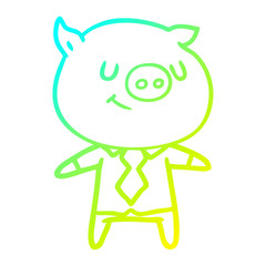 cold gradient line drawing happy cartoon smart pig