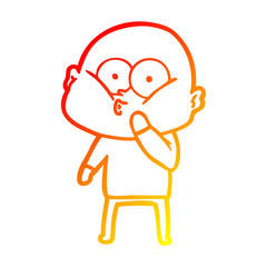 warm gradient line drawing cartoon bald man staring