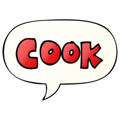cartoon word cook and speech bubble in smooth gradient style