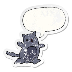 cartoon cat and speech bubble distressed sticker
