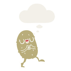 cartoon happy potato and thought bubble in retro style