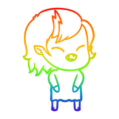 rainbow gradient line drawing cartoon laughing vampire girl