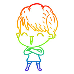 rainbow gradient line drawing cartoon laughing woman