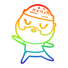 rainbow gradient line drawing cartoon man with beard