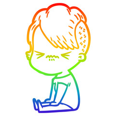 rainbow gradient line drawing cartoon annoyed hipster girl